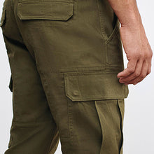 Load image into Gallery viewer, Green Khaki Slim Fit Cotton Stretch Cargo Trousers - Allsport