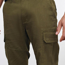 Load image into Gallery viewer, Green Khaki Slim Fit Cotton Stretch Cargo Trousers - Allsport