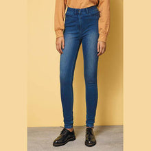 Load image into Gallery viewer, Dark Blue Fly Fasten Jersey Denim Leggings - Allsport