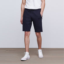 Load image into Gallery viewer, Navy Straight Fit Zip Pocket Jersey Shorts