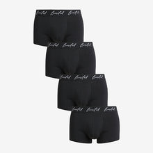Load image into Gallery viewer, Black Limited Waistband Hipster Boxers 4 Pack
