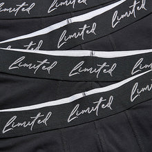 Load image into Gallery viewer, Black Limited Waistband Hipster Boxers 4 Pack