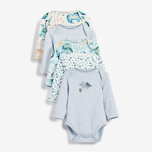 Load image into Gallery viewer, Baby 5 Pack Blue Dinosaur Long Sleeve Bodysuits (0mths-12mths) - Allsport
