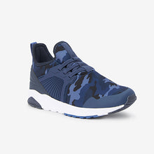 Load image into Gallery viewer, Blue Camo Elastic Lace Trainers (Older Boys)