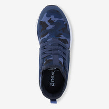 Load image into Gallery viewer, Blue Camo Elastic Lace Trainers (Older Boys)