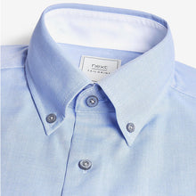 Load image into Gallery viewer, White/Blue Slim Fit Single Cuff Easy Iron Button Down Oxford Shirts 2 Pack