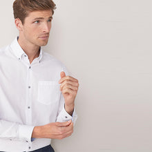 Load image into Gallery viewer, White/Blue Slim Fit Single Cuff Easy Iron Button Down Oxford Shirts 2 Pack