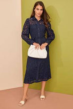 Load image into Gallery viewer, Navy Lace Shirt Dress - Allsport