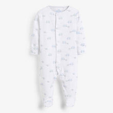 Load image into Gallery viewer, Pale Blue Organic Cotton Elephant Sleepsuit, Bodysuit, Bib And Hat Set (0-9mths) - Allsport
