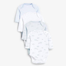 Load image into Gallery viewer, Pale Blue 4 Pack Organic Elephant Long Sleeve Bodysuits (0mth-18mths) - Allsport