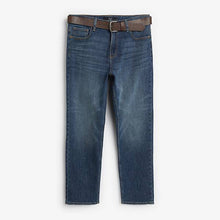 Load image into Gallery viewer, Mid Blue Straight Fit Belted Jeans With Stretch - Allsport
