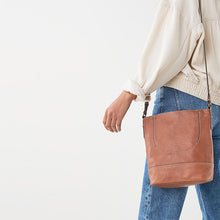 Load image into Gallery viewer, Tan Brown Leather Stitch Detail Bucket Bag
