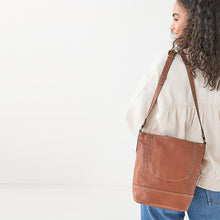 Load image into Gallery viewer, Tan Brown Leather Stitch Detail Bucket Bag