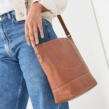 Load image into Gallery viewer, Tan Brown Leather Stitch Detail Bucket Bag