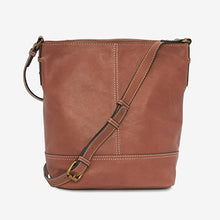Load image into Gallery viewer, Tan Brown Leather Stitch Detail Bucket Bag