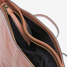 Load image into Gallery viewer, Tan Brown Leather Stitch Detail Bucket Bag