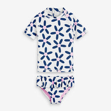 Load image into Gallery viewer, 2 Piece White / Navy Floral Sunsafe Suit (3mths-5yrs) - Allsport