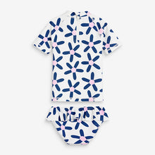 Load image into Gallery viewer, 2 Piece White / Navy Floral Sunsafe Suit (3mths-5yrs) - Allsport