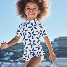 Load image into Gallery viewer, 2 Piece White / Navy Floral Sunsafe Suit (3mths-5yrs) - Allsport