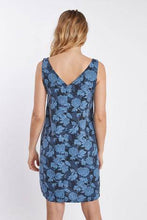 Load image into Gallery viewer, Linen Blend Shift Blue Floral Dress - Allsport