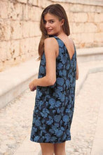 Load image into Gallery viewer, Linen Blend Shift Blue Floral Dress - Allsport