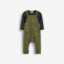 Load image into Gallery viewer, Khaki Green Animal Dungaree And Bodysuit Set (0mths-18mths) - Allsport