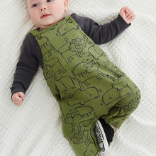 Load image into Gallery viewer, Khaki Green Animal Dungaree And Bodysuit Set (0mths-18mths) - Allsport