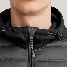 Load image into Gallery viewer, Black Jersey Sleeve Quilted Hooded Jacket - Allsport