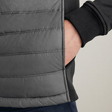 Load image into Gallery viewer, Black Jersey Sleeve Quilted Hooded Jacket - Allsport