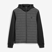 Load image into Gallery viewer, Black Jersey Sleeve Quilted Hooded Jacket - Allsport