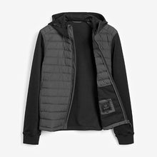 Load image into Gallery viewer, Black Jersey Sleeve Quilted Hooded Jacket - Allsport