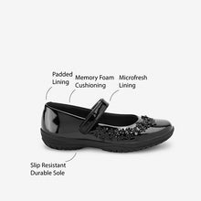 Load image into Gallery viewer, Black Patent School Flower Mary Jane Shoes (Older Girls)