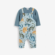 Load image into Gallery viewer, Blue Dinosaur Baby Dungarees And Bodysuit Set (0mths-18mths) - Allsport