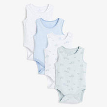 Load image into Gallery viewer, Pale Blue 4 Pack Organic Cotton Elephant Vest Bodysuits (0mths-2yrs) - Allsport