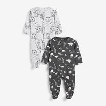 Load image into Gallery viewer, Monochrome Safari 2 Pack Zip Sleepsuits (0-18mths) - Allsport