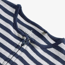 Load image into Gallery viewer, Navy 2 Pack Star Stripe Zip Sleepsuits (0mths-18mths) - Allsport