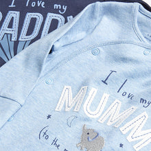 Load image into Gallery viewer, Blue/White 2 Pack Mummy And Daddy Elephant Sleepsuits (0mths-18mths) - Allsport