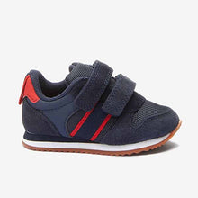 Load image into Gallery viewer, Navy Blue/Red Double Strap Trainers (Younger Boys)