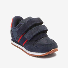 Load image into Gallery viewer, Navy Blue/Red Double Strap Trainers (Younger Boys)