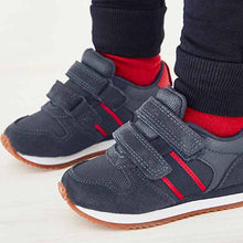 Load image into Gallery viewer, Navy Blue/Red Double Strap Trainers (Younger Boys)