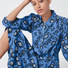 Load image into Gallery viewer, Blue Floral Zipped Midi Shirt Dress - Allsport
