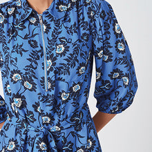 Load image into Gallery viewer, Blue Floral Zipped Midi Shirt Dress - Allsport