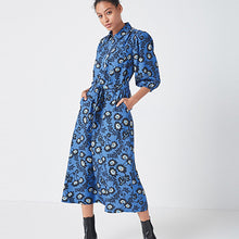 Load image into Gallery viewer, Blue Floral Zipped Midi Shirt Dress - Allsport