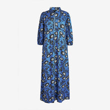 Load image into Gallery viewer, Blue Floral Zipped Midi Shirt Dress - Allsport