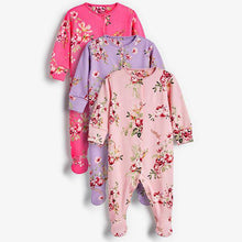 Load image into Gallery viewer, Pink/Purple 3 Pack Floral Sleepsuits (0-18mths) - Allsport
