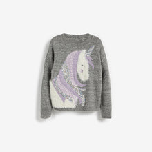 Load image into Gallery viewer, Grey Sequin Unicorn Jumper (3-12yrs) - Allsport