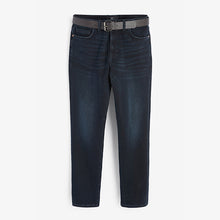 Load image into Gallery viewer, Ink Blue Regular Fit Straight Fit Belted Jeans