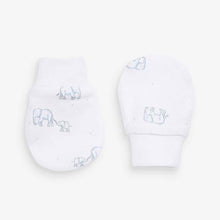 Load image into Gallery viewer, Blue 3 Pack Organic Cotton Elephant Scratch Mitts - Allsport