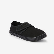 Load image into Gallery viewer, Black Black Embroidered Strap School Plimsolls (Older Girls)