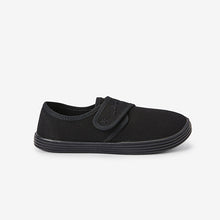 Load image into Gallery viewer, Black Black Embroidered Strap School Plimsolls (Older Girls)